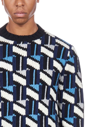 Shop Prada Geometric-patterned Wool And Cashmere Blend Sweater In Cobalto