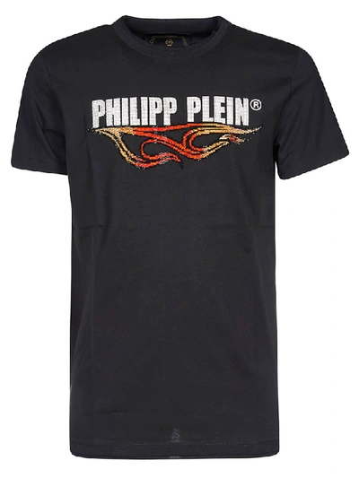 Shop Philipp Plein Logo Fire Print T-shirt In Black