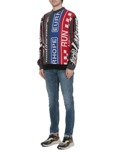 Shop Msgm Oversize Sweater In Black/white/red/blue