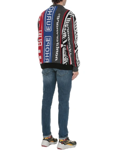 Shop Msgm Oversize Sweater In Black/white/red/blue