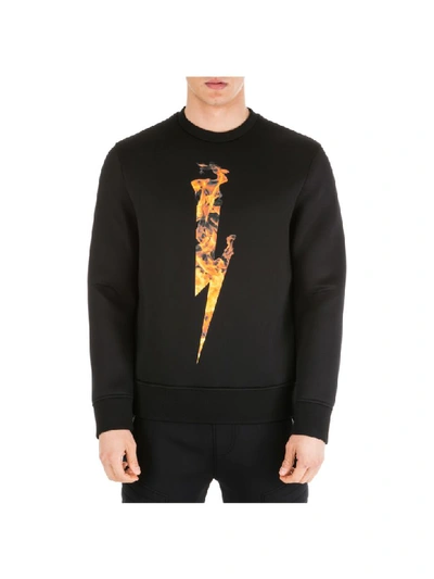 Shop Neil Barrett Flame Thunderbolt Sweatshirt In Black + Orange