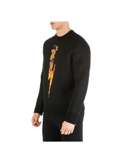 Shop Neil Barrett Flame Thunderbolt Sweatshirt In Black + Orange