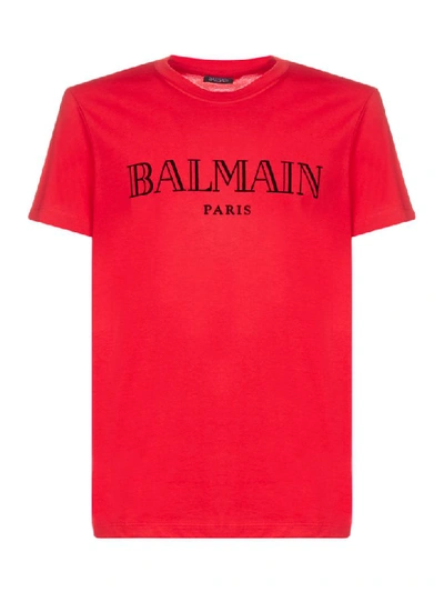 Shop Balmain Short Sleeve T-shirt In Rouge