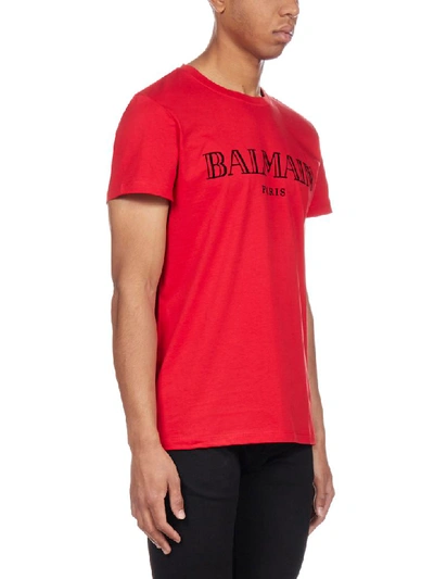 Shop Balmain Short Sleeve T-shirt In Rouge