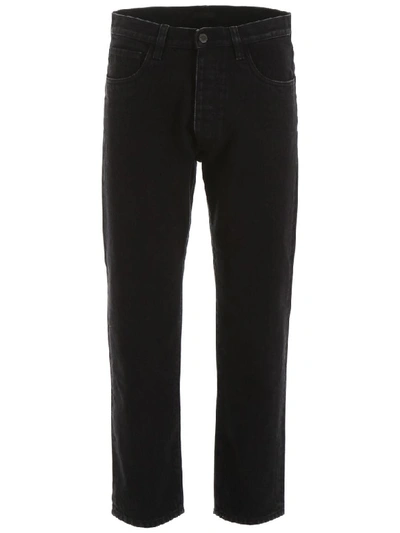 Shop Prada Jeans With Triangle Logo In Black Black (black)