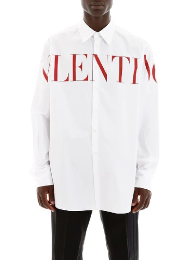 Shop Valentino Oversized Logo Shirt In Bianco Rosso (white)