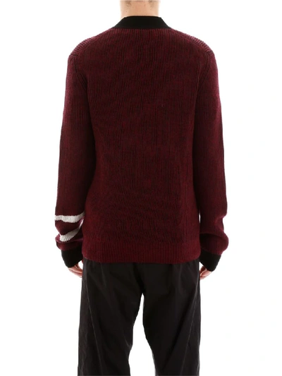 Shop Lanvin Cardigan With Logo Patch In Burgundy Black (red)