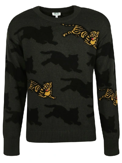 Shop Kenzo Allover Jumping Tiger Sweater In Grey/black
