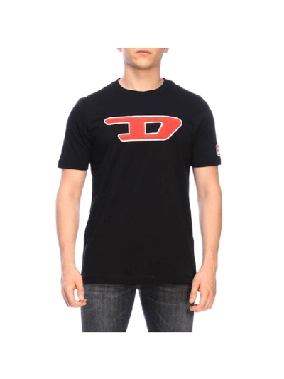 Shop Diesel Short-sleeved T-shirt With Maxi Sponge Logo In Black