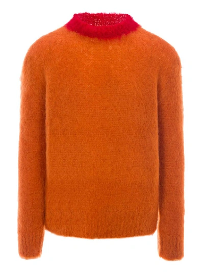 Shop Marni Contrast Collar Sweater In Orange + Red