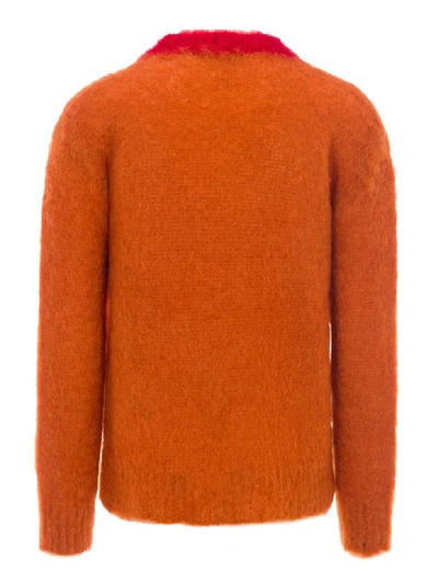 Shop Marni Contrast Collar Sweater In Orange + Red