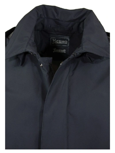Shop Herno Hooded Raincoat In Blue
