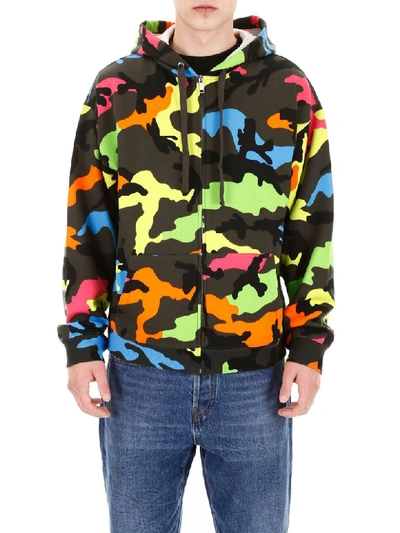 Shop Valentino Camouflage Hoodie In Camou Multicolor (yellow)