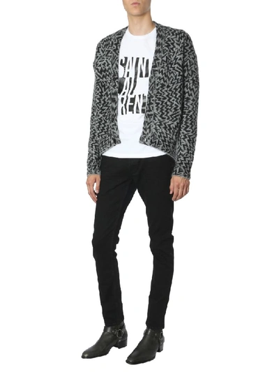 Shop Saint Laurent Jacquard Comics Cardigan In Grigio