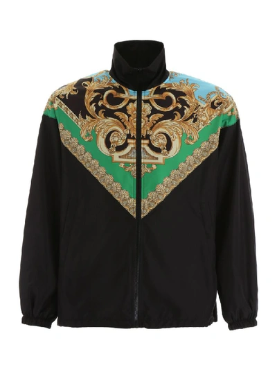 Shop Versace Barocco Print Jacket In Verde Azzurro (black)