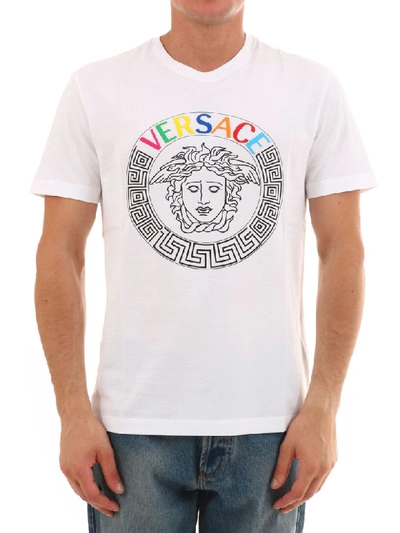 Shop Versace T-shirt Logo Medusa In White