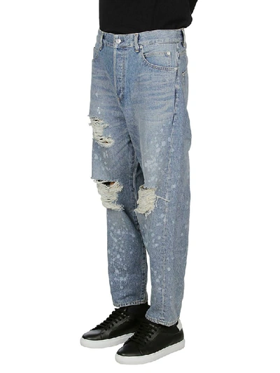 Shop Balmain Destroyed Jeans In Denim