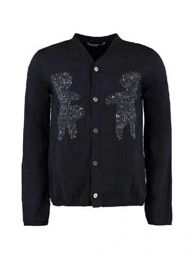 Shop Comme Des Garçons Shirt Cropped-length Knitted Cardigan In Blue