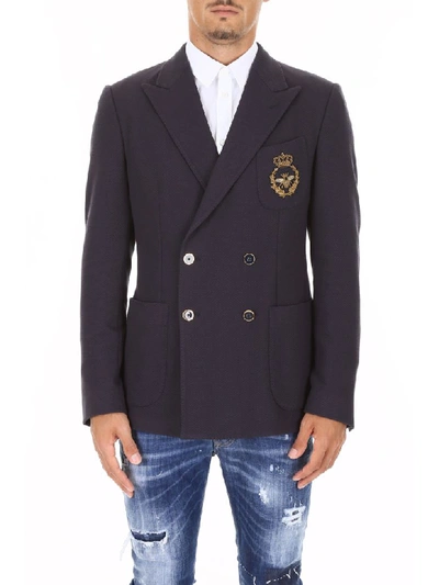Shop Dolce & Gabbana Blazer With Bee In Blu Scurissimo 1 (blue)