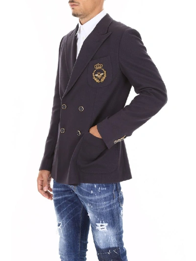 Shop Dolce & Gabbana Blazer With Bee In Blu Scurissimo 1 (blue)