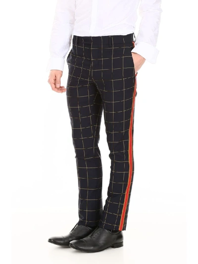 Shop Calvin Klein Check Trousers With Side Band In Blu (blue)