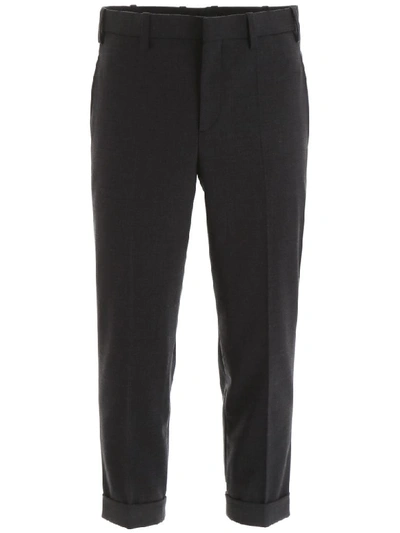 Shop Neil Barrett Trousers With Double Band In Charcoal Melange Off White (grey)