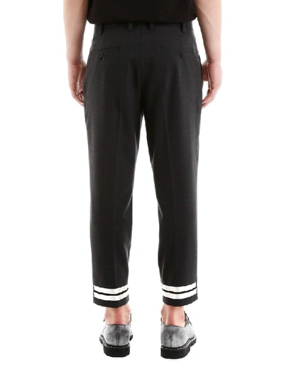 Shop Neil Barrett Trousers With Double Band In Charcoal Melange Off White (grey)