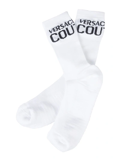 Shop Versace Jeans Couture Socks With Logo In Bianco