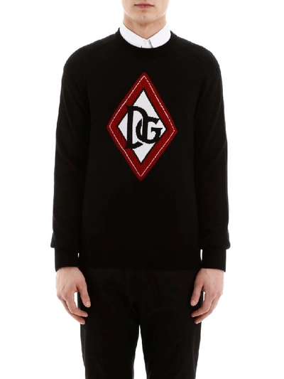 Shop Dolce & Gabbana Pullover With Logo Intarsia In Variante Abbinata (black)