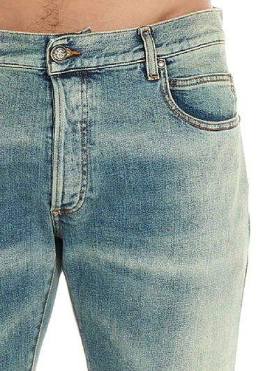 Shop Balmain Distressed Slim Jeans In Blue