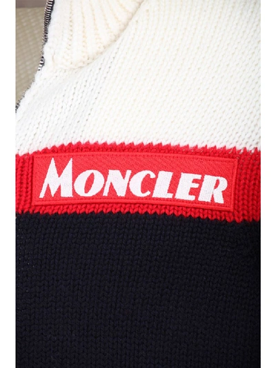 Shop Moncler Knitted Cardigan In Blu