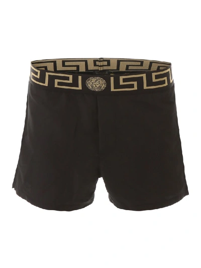 Shop Versace Swim Shorts With Printed Greek In Nero (black)