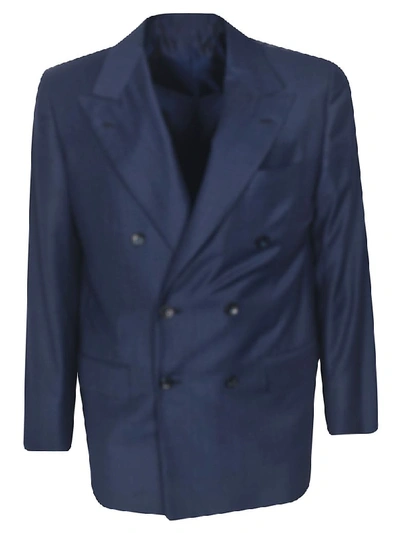 Shop Kiton Double Breasted Suit In Navy