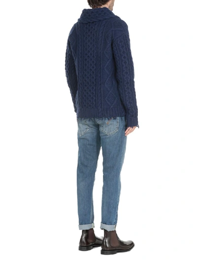 Shop Alanui Fisherman Icon Cardigan In Beluga Blue No C