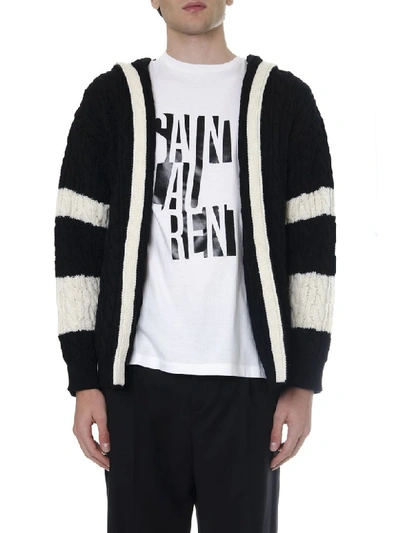 Shop Saint Laurent Black And White Wool Cardigan In Black/white