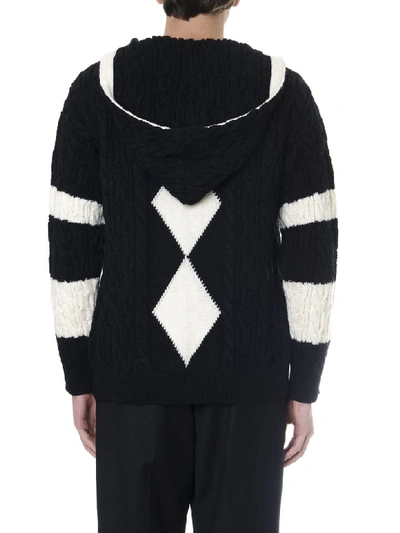 Shop Saint Laurent Black And White Wool Cardigan In Black/white