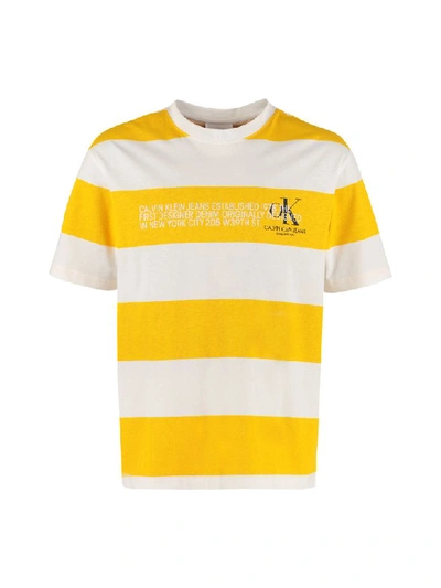 Shop Calvin Klein Jeans Est.1978 Striped Cotton T-shirt In Yellow