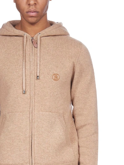 Shop Burberry Lindley Cashmere Sipped Fleece In Pale Coffee