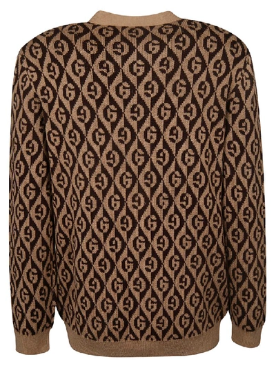 Shop Gucci All Over Logo Cardigan In Camel Brown