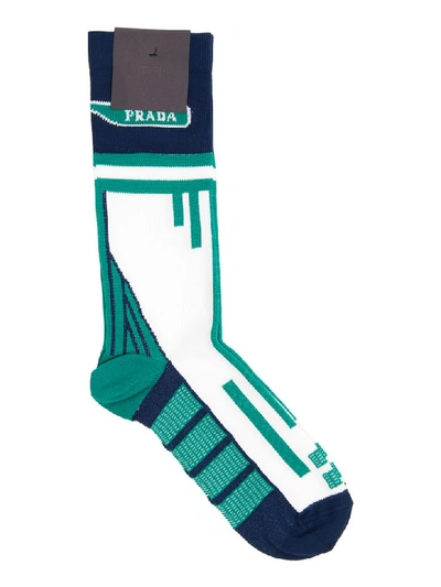 Shop Prada Techno Nylon Socks In Bianco Navy (blue)