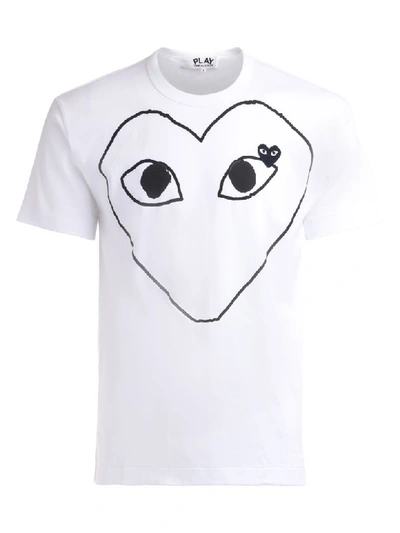 Shop Comme Des Garçons Play T-shirt In White Cotton With Large Frontal Heart In Bianco