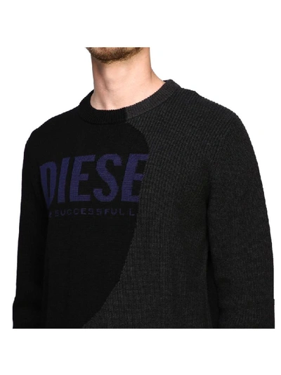 Shop Diesel Crew Neck Pullover With Maxi Logo In Black