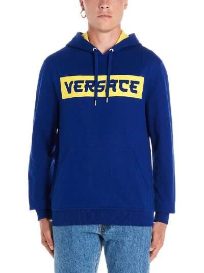 Shop Versace Japan Logo Hoodie In Blue