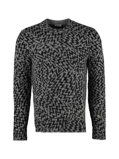 Shop Saint Laurent Jacquard Knit Sweater In Grey