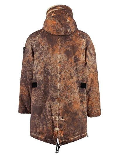 Shop Stone Island Gabardine Parka With Logo Patch In Multicolor