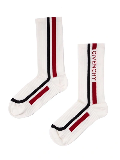 Shop Givenchy Logo Stripe Socks In Natural