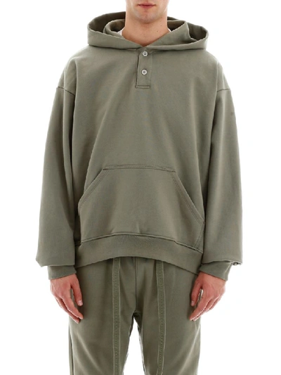 Shop Fear Of God Henley Hoodie In Army Green (green)