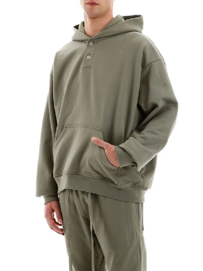 Shop Fear Of God Henley Hoodie In Army Green (green)