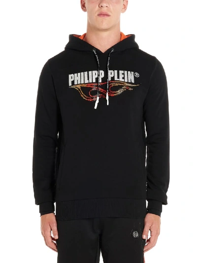 Shop Philipp Plein Flame Hoodie In Black