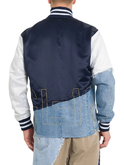 Shop Greg Lauren Patchwork Varsity Jacket In Blu